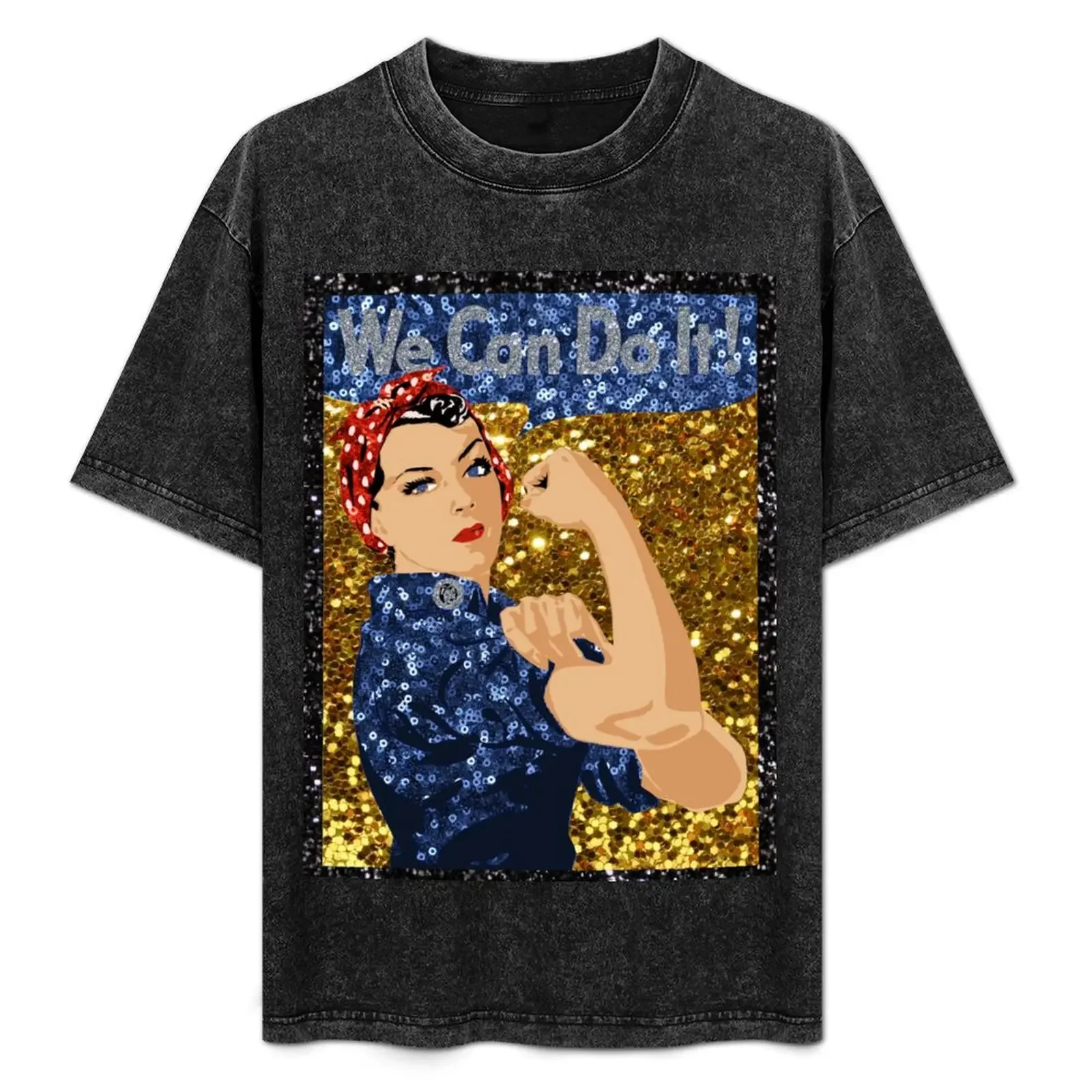 

glitter print rosie the riveter T-Shirt blue archive custom t-shirts graphics clothing for men