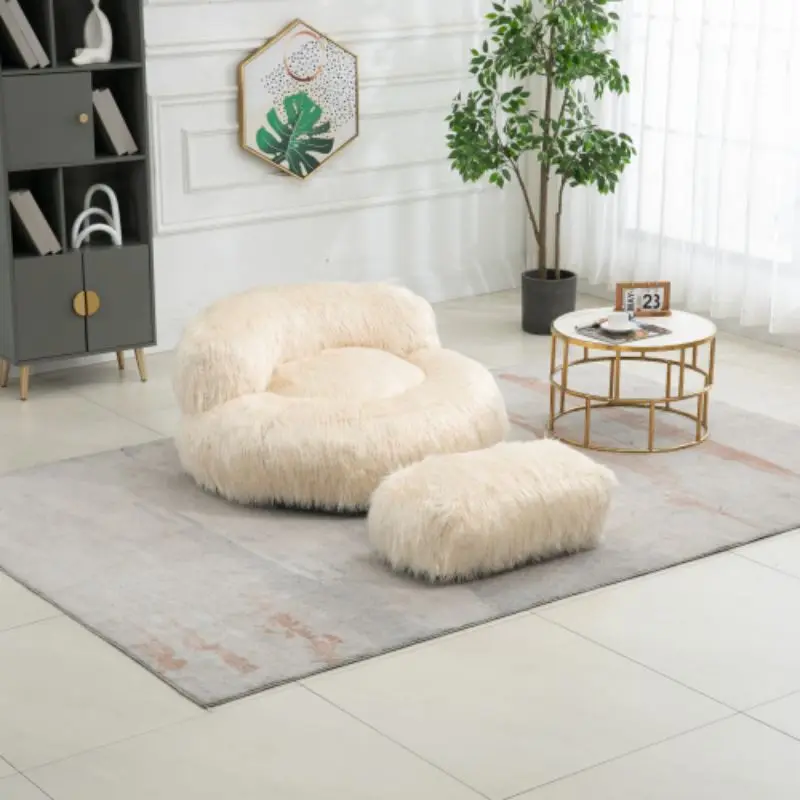 Faux fur lounger sofa/footstool Durable and comfortable recliner High back beanbag chair sofa indoor