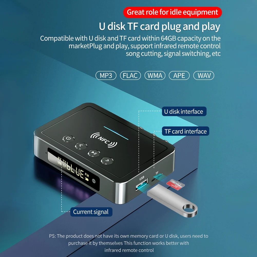NFC USB Bluetooth 5.0 ตัวรับสัญญาณอะแดปเตอร์ 3 ใน 1 พร้อมจอแสดงผลดิจิตอล LED
