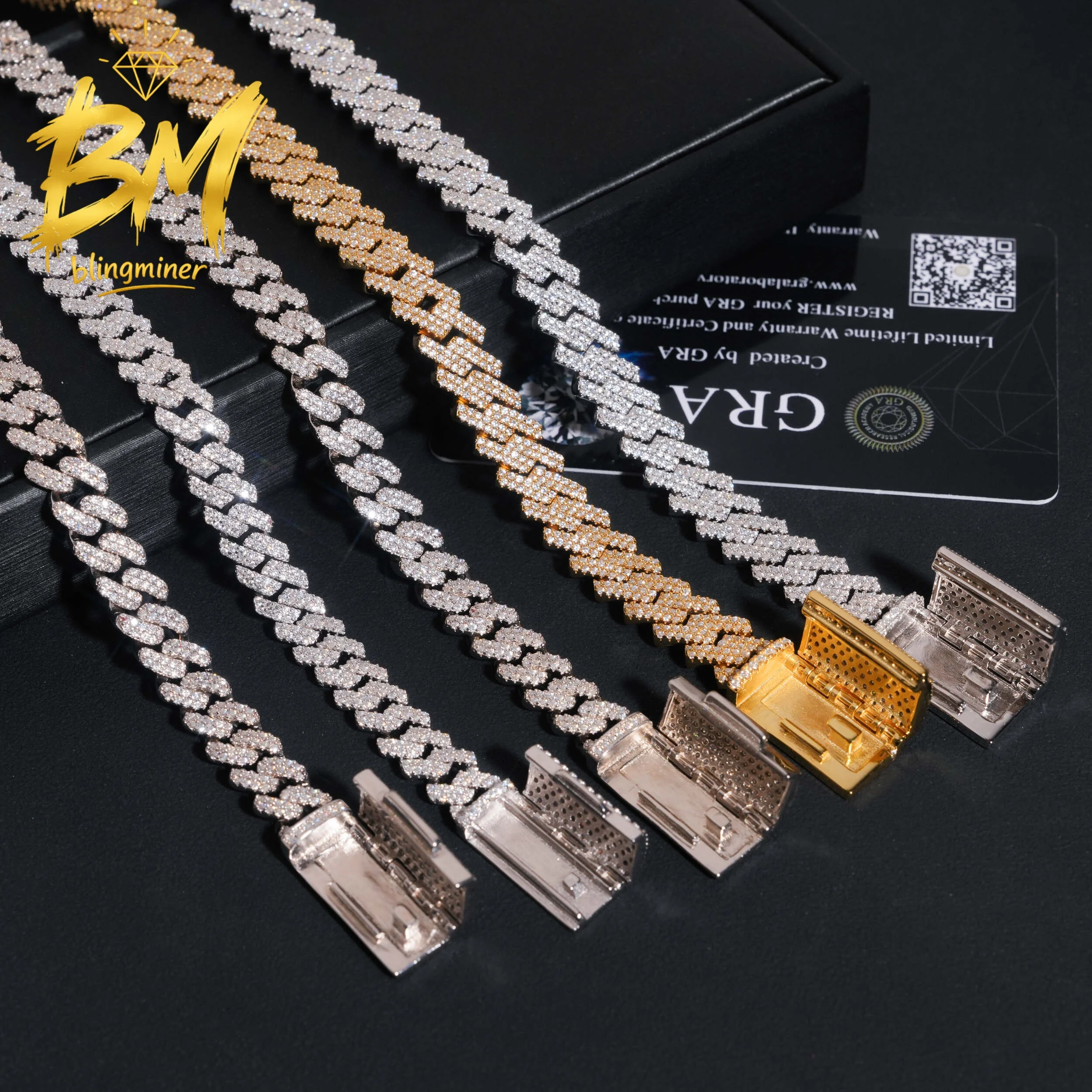 Blingminer 10mm 2 Rows Fashion S925 Silver VVS Moissanite Cuban Link Chain Iced Out Necklaces For Men Jewelry Pass Diamonds Test