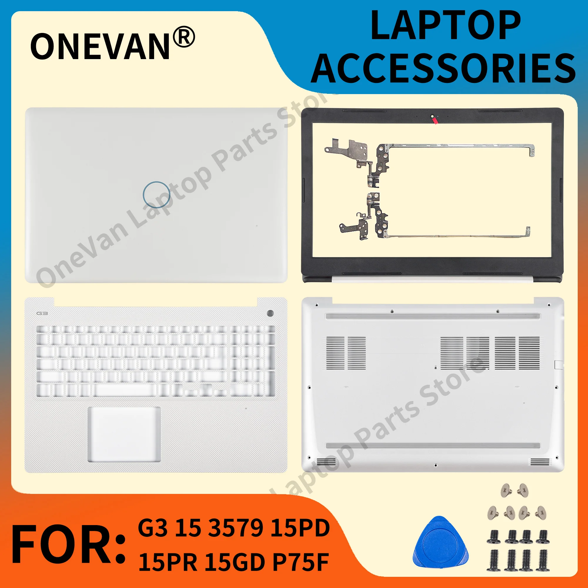 New Laptop Cover For Dell G3 15 3579 15PD 15PR 15GD P75F LCD Back Case Front Bezel Palmrest Bottom Case Hinges White