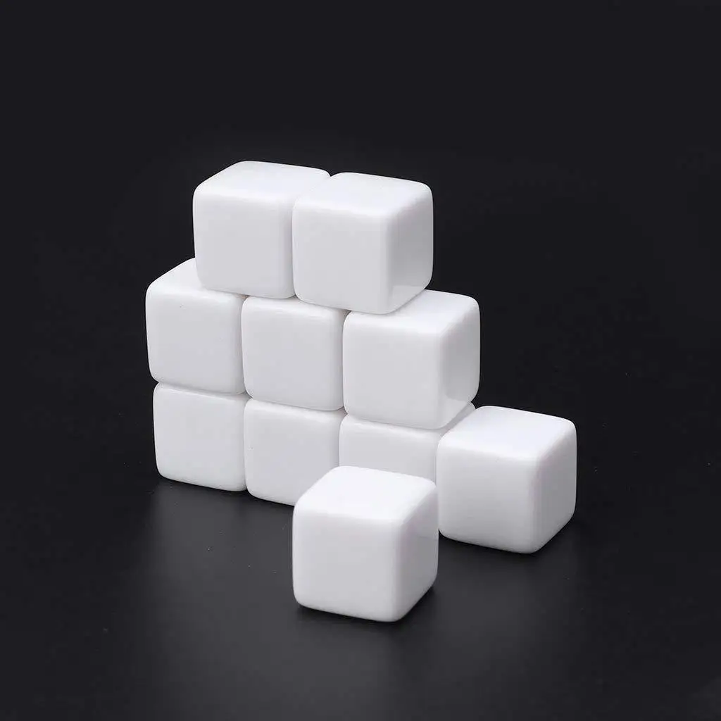 10pcs/pack New Acrylic 16mm White Blank Dice Teaching Props Game Accessories Mathematical Tools Square Corner
