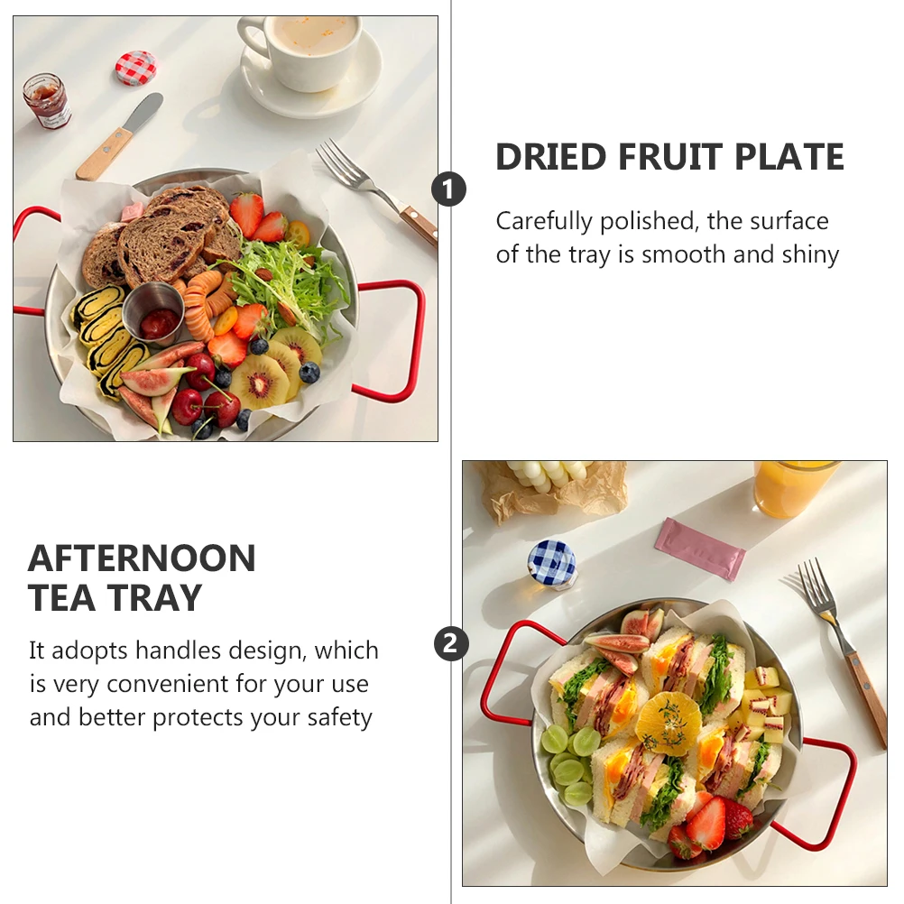 

Party Double Handle Plate Dried Fruit Stainless Steel Salad Dish Platters Portion