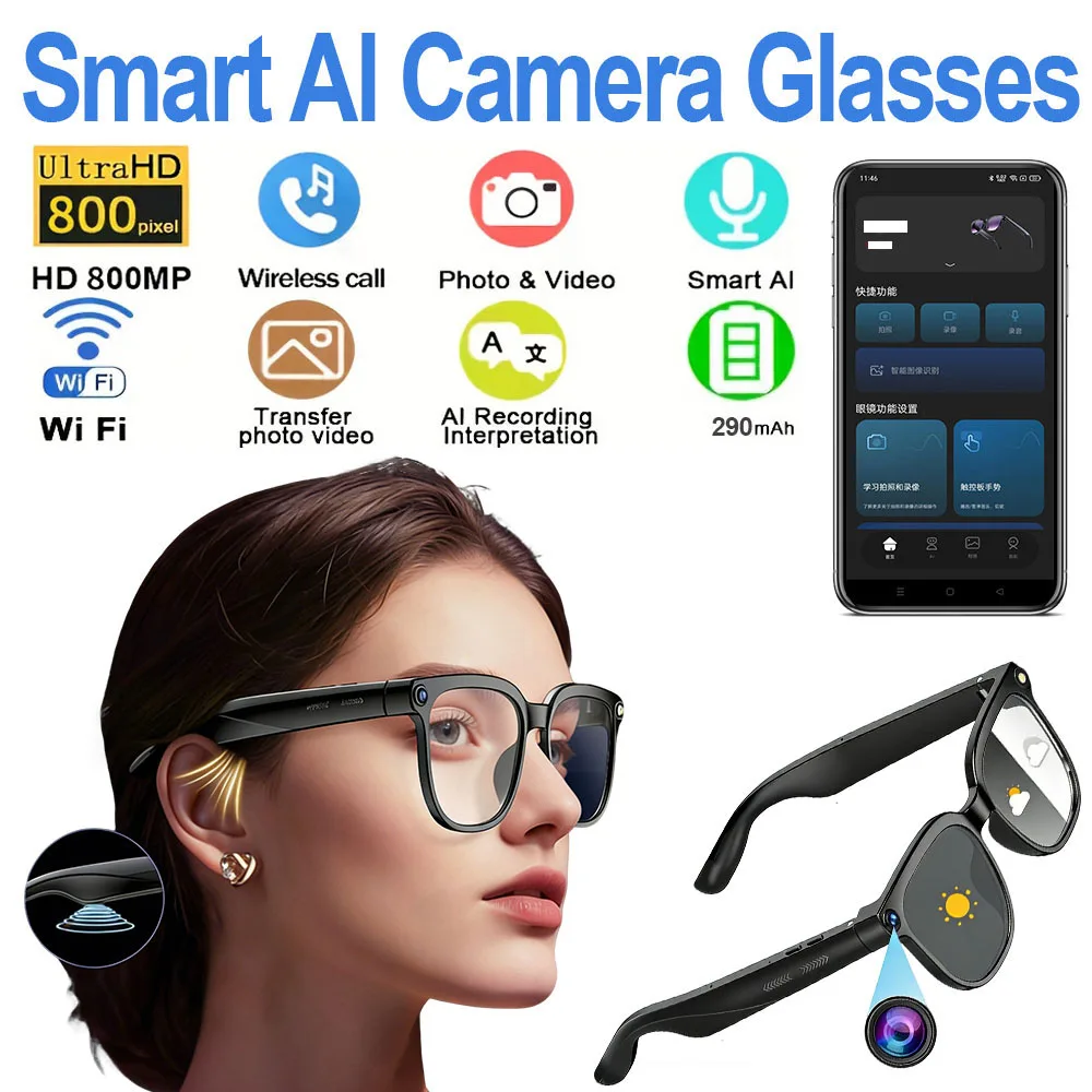 

2026 New AI Smart Glasses AI Voice Translation, Video, Bluetooth Call, Music Touch Photochromic Lenses Hands-free for Men Women