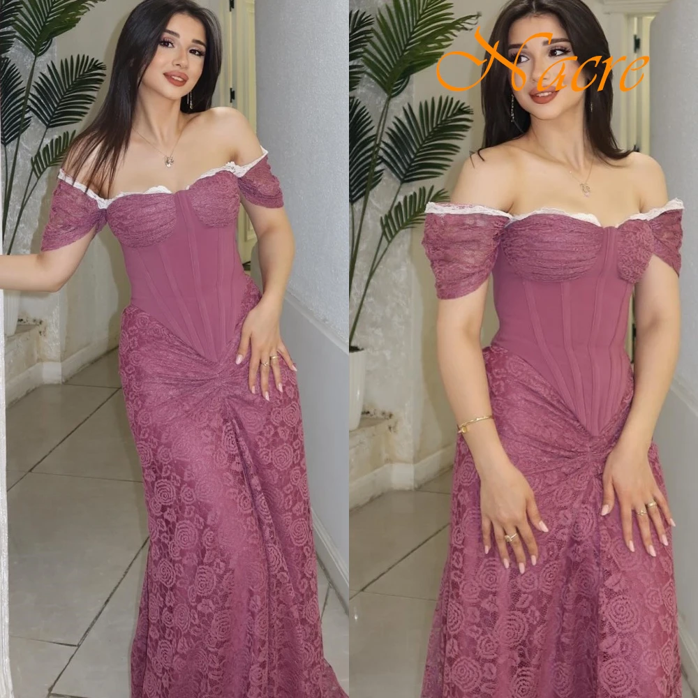 Customized Exquisite Off the Shoulder Sleeveless Evening Dress High Quality Lace Flowers Prom Dresses Delicate Party Gowns