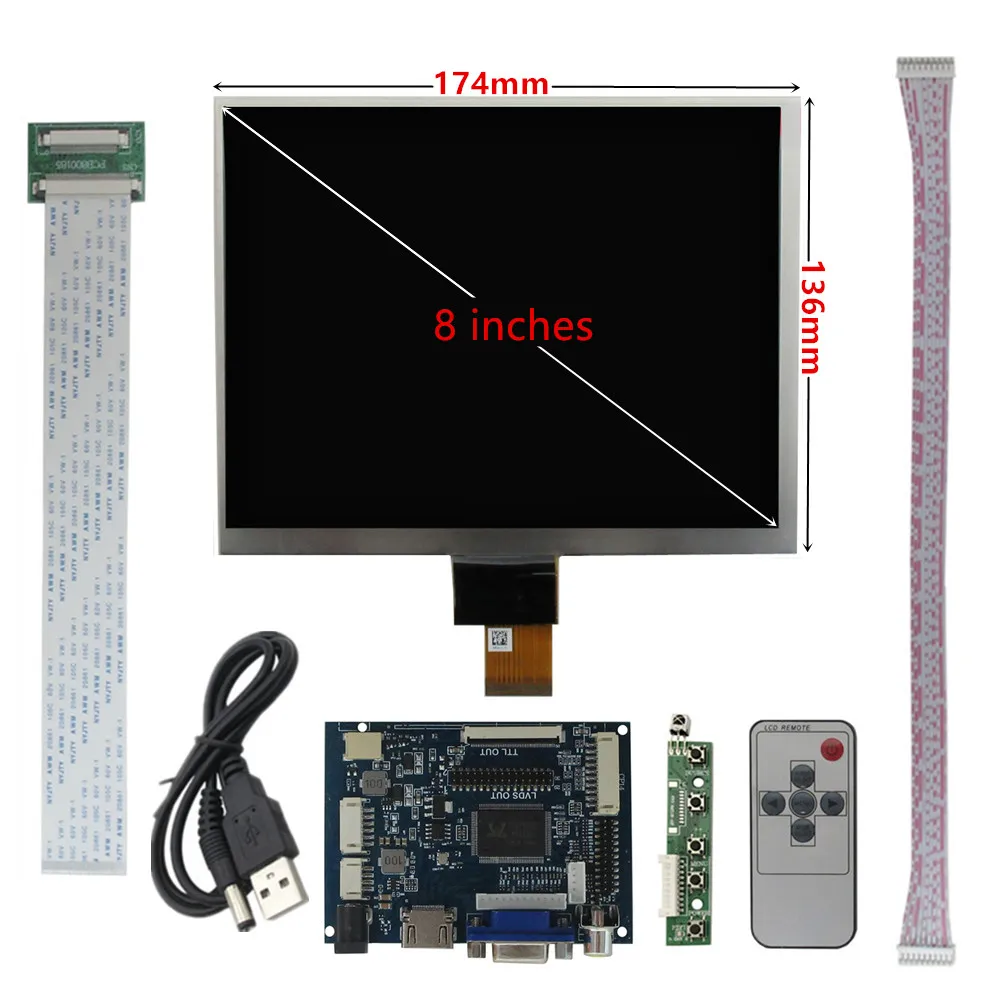 Imagem -02 - Polegada 1024*768 Ips Display Lcd Hdmi-compatível Vga av Placa de Controle Driver para Android Windows Raspberry pi 8