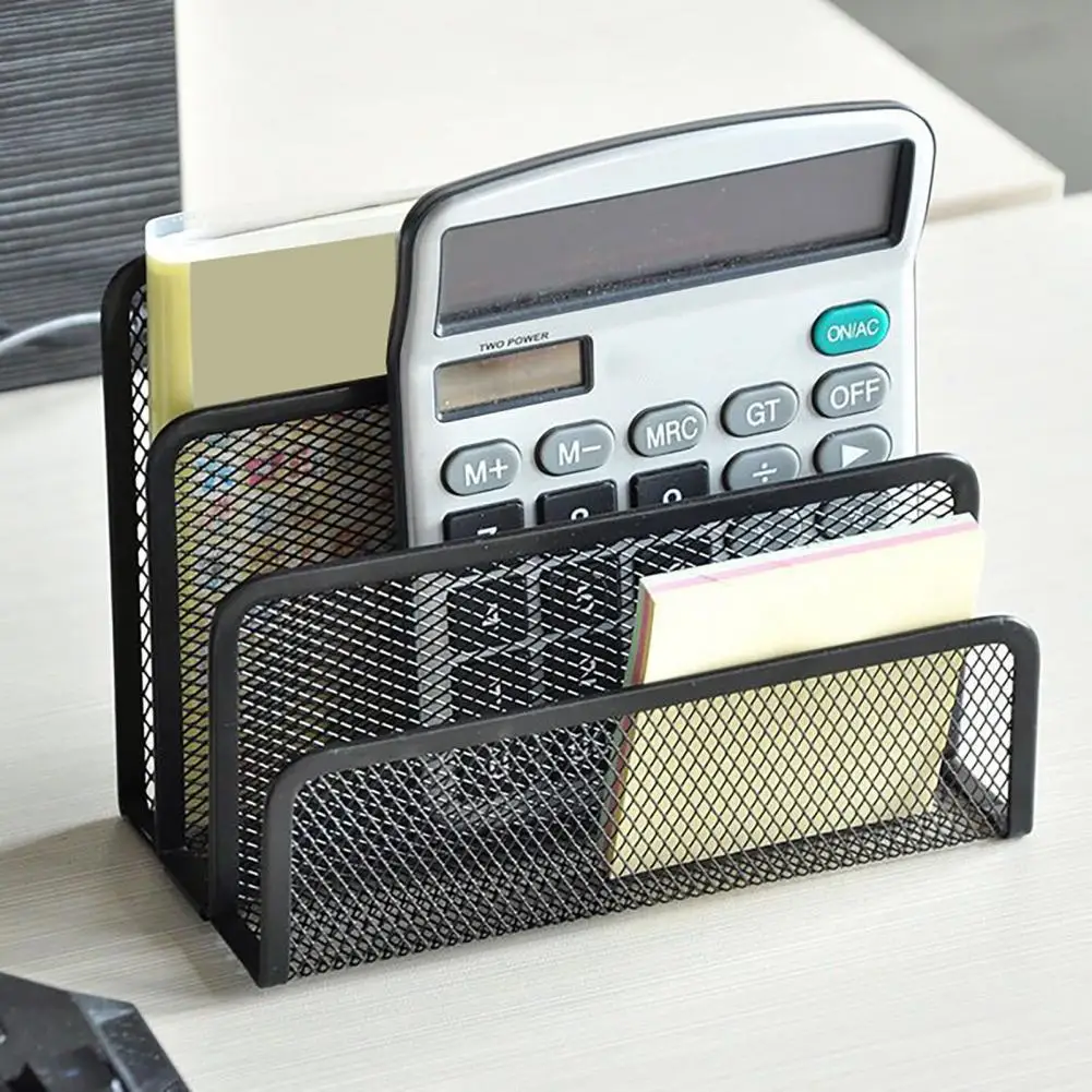 Desktop File Organizer Black Metal Mesh Desktop File Holder with 3-tier Stacking Design Mail Organizer Pen for Desk