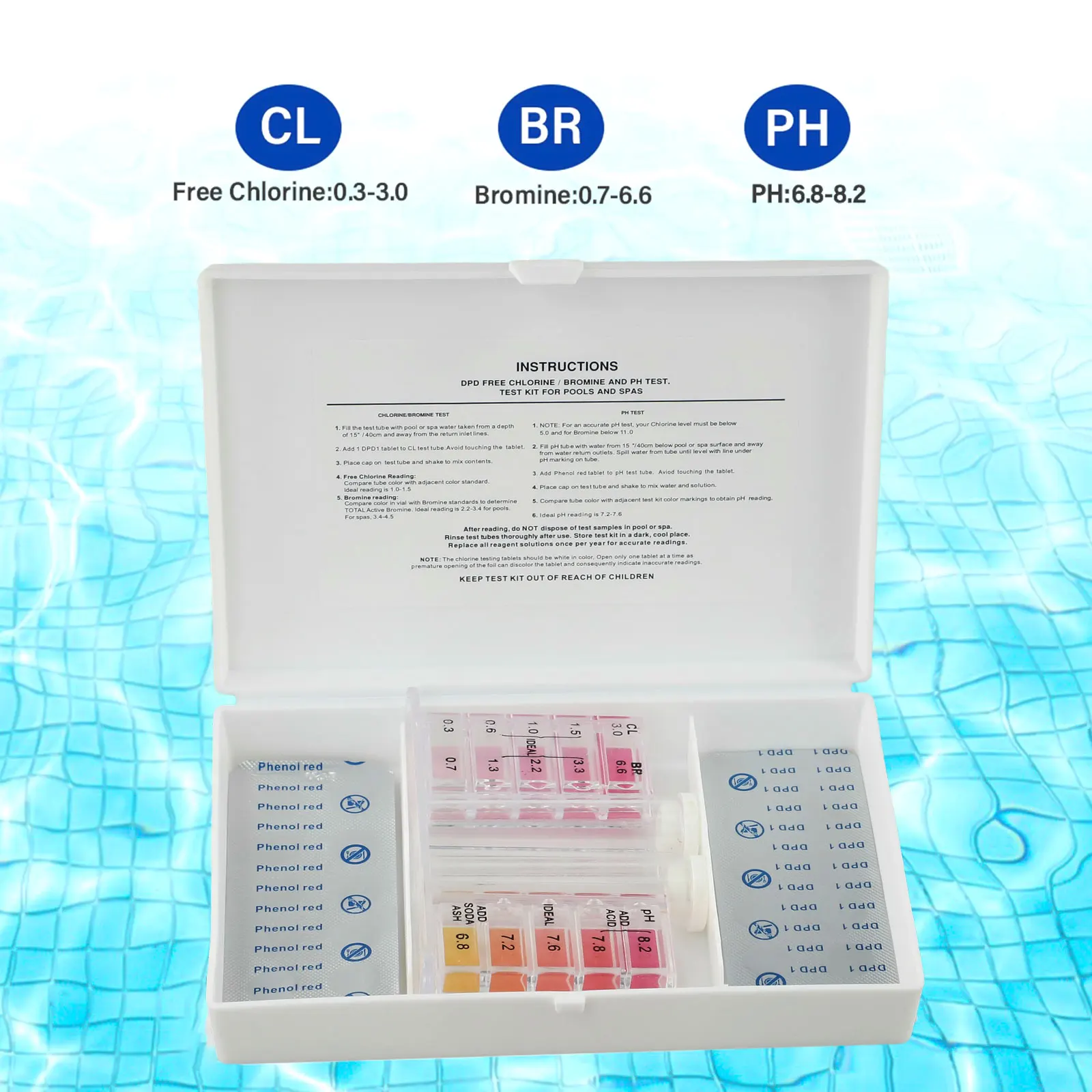 3in1 Pool Water Test Kit PH Testing Water Quality With Box Outdoor Swimming Pool Water Quality Testing Tool Accessories