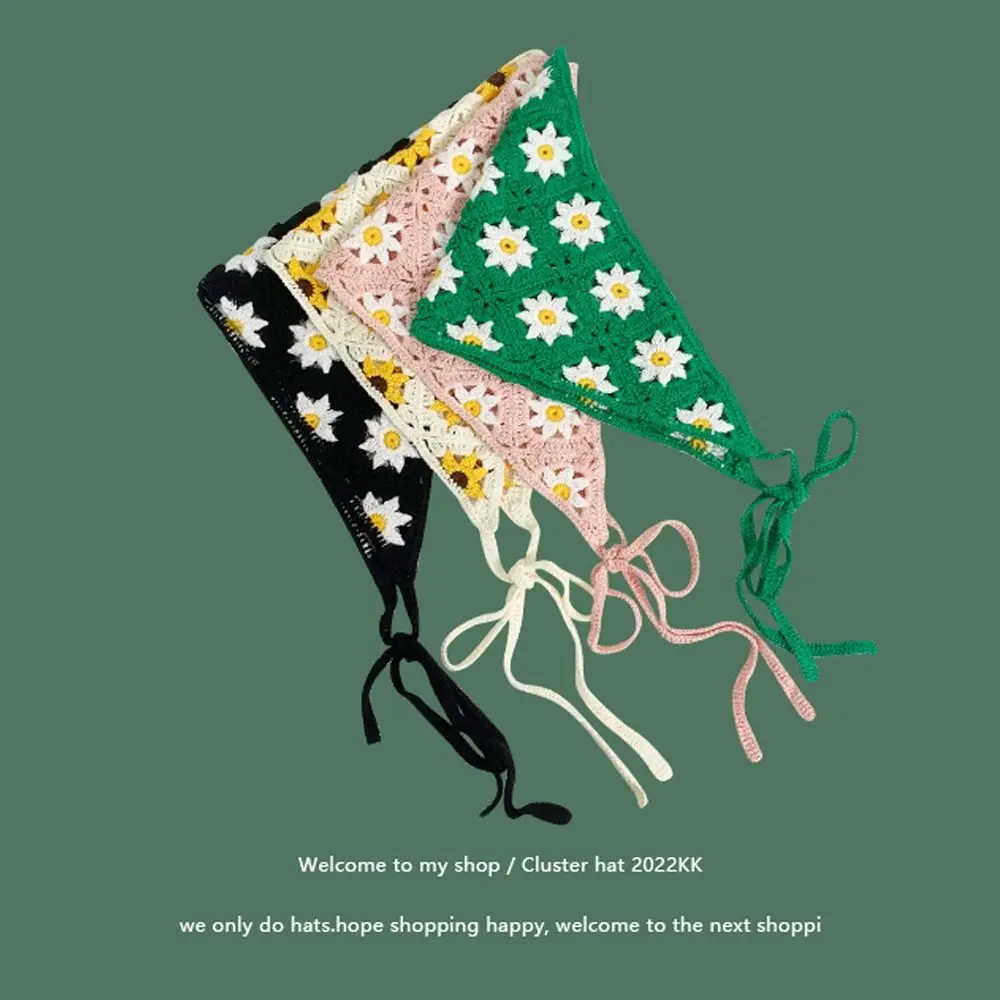 ربطة رأس كروشيه مصنوعة يدويًا إبداعية للفتيات ، وشاح مثلث ، منشفة ، قبعة وشاح الرأس