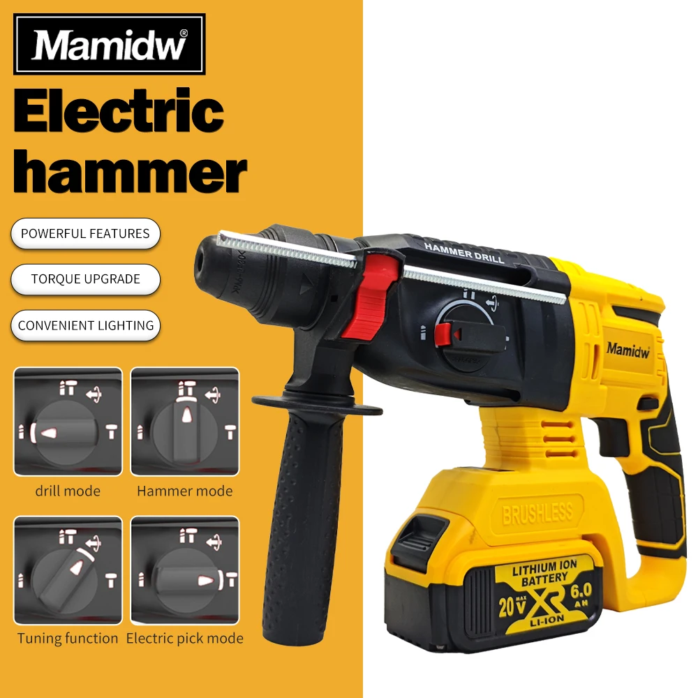 3-Function SDS Plus Rotary Hammer for DEWALT 20V (No Battery Tool Only) | Brushless Motor, Safety Clutch & 1500 BPM | for Concrete Drilling, Chiseling & Demolition