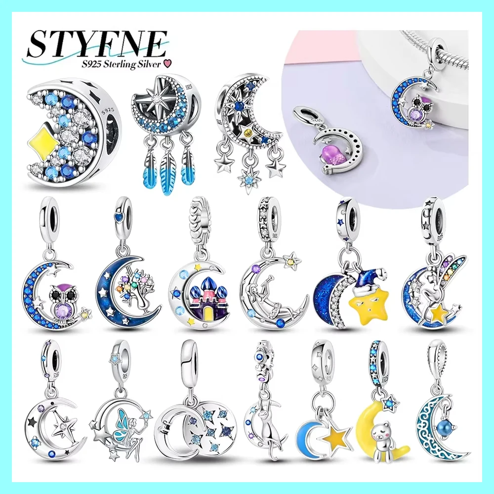 

Exquisite Zircon Luminous Star Moon Castle 925 Sterling Silver Charms Beads Fit Original Bracelets Fine DIY Jewelry Making