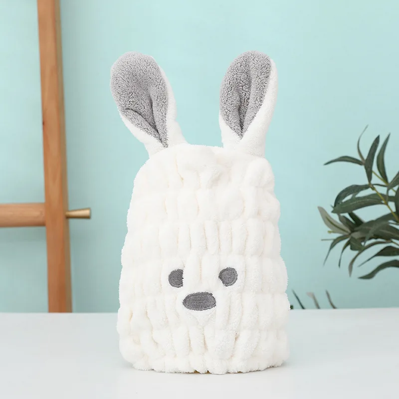 Coral Fleece Hair Drying Towel Super Absorbent Quick Dry Child Cute Drawing Baby Rabbit Ears Girls Women Shower Dryer Towel Hat