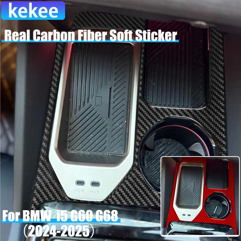 

Real Carbon Fiber Car Accessories Center Console Cup Holder Panel Cover Soft Sticker For BMW 5 Series i5 G60/G68 BEV 2024 2025