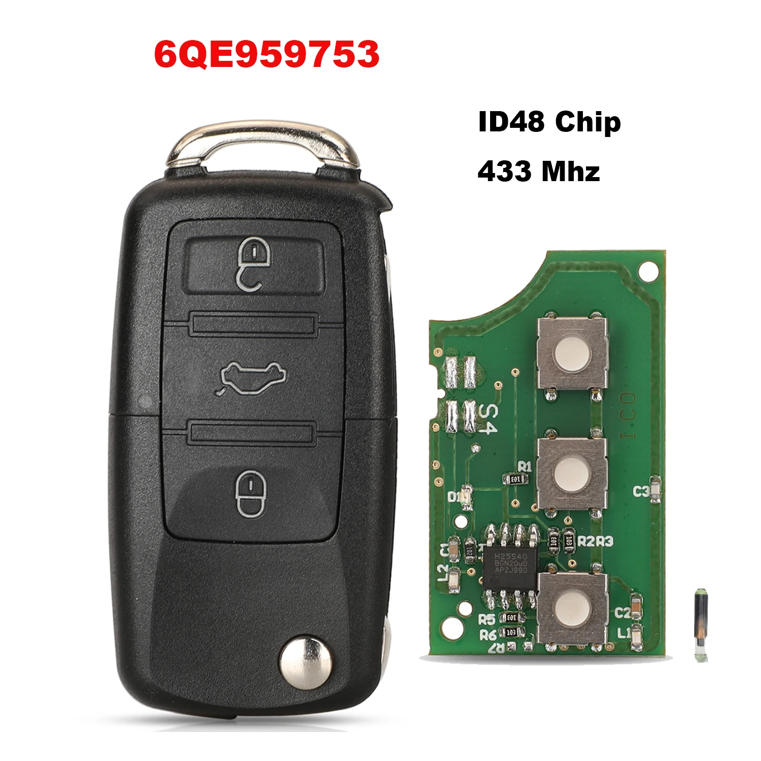 jingyuqin 3b Odwróć zdalnie sterowany kluczyk samochodowy Część Fob 6QE 959 753 6QE959753 433MHz Dla Volkswagen Dla VW Fox Gol Sharan Saveiro