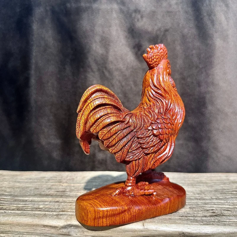 Rosewood Carved Twelve Zodiac Wooden Rooster Ornament Home Living Room TV Cabinet Decoration Craft Housewarming Gift