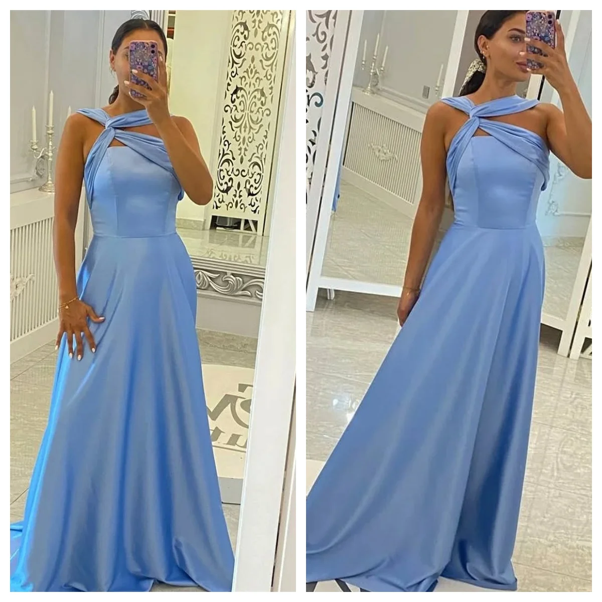 Vestidos de fiesta sin mangas, delicados, sin tirantes, de satén clásico, personalizados, elegantes, corte en A, hasta el suelo, fruncidos, para ocasiones especiales