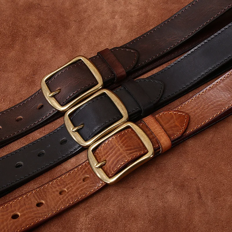 Handmade vintage top layer cowhide men's belt versatile casual belt genuine leather pin buckle jeans belt