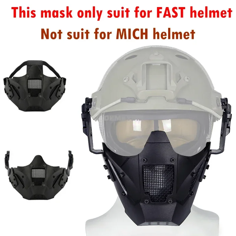 Hunting Protective Mask Half Face Breathable Tactical Mask Airsoft Paintball CS Face Mask with Helmet Connector for FAT Helmet