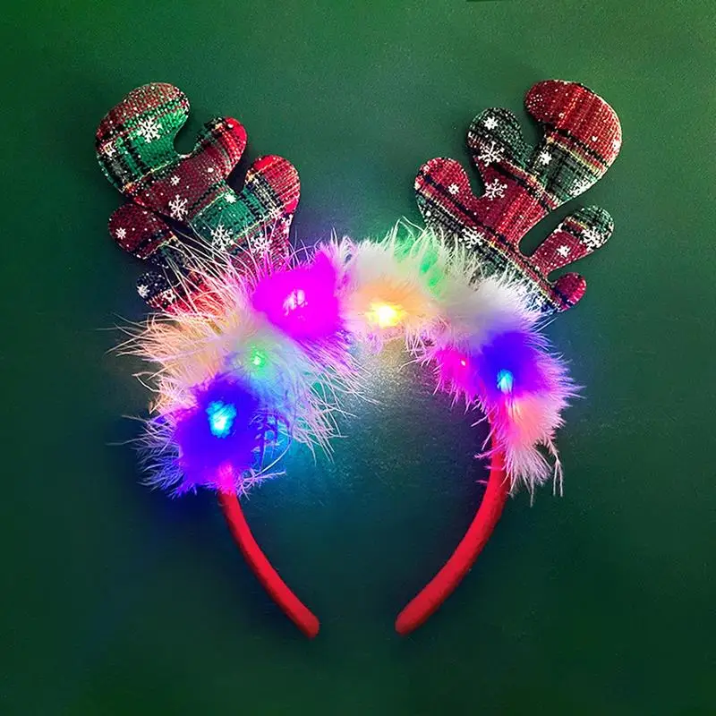 Diadema de cuernos de Navidad LED, diadema con luz de reno, aro de pelo luminoso, disfraz de fiesta para niños, decoración de Navidad Linda