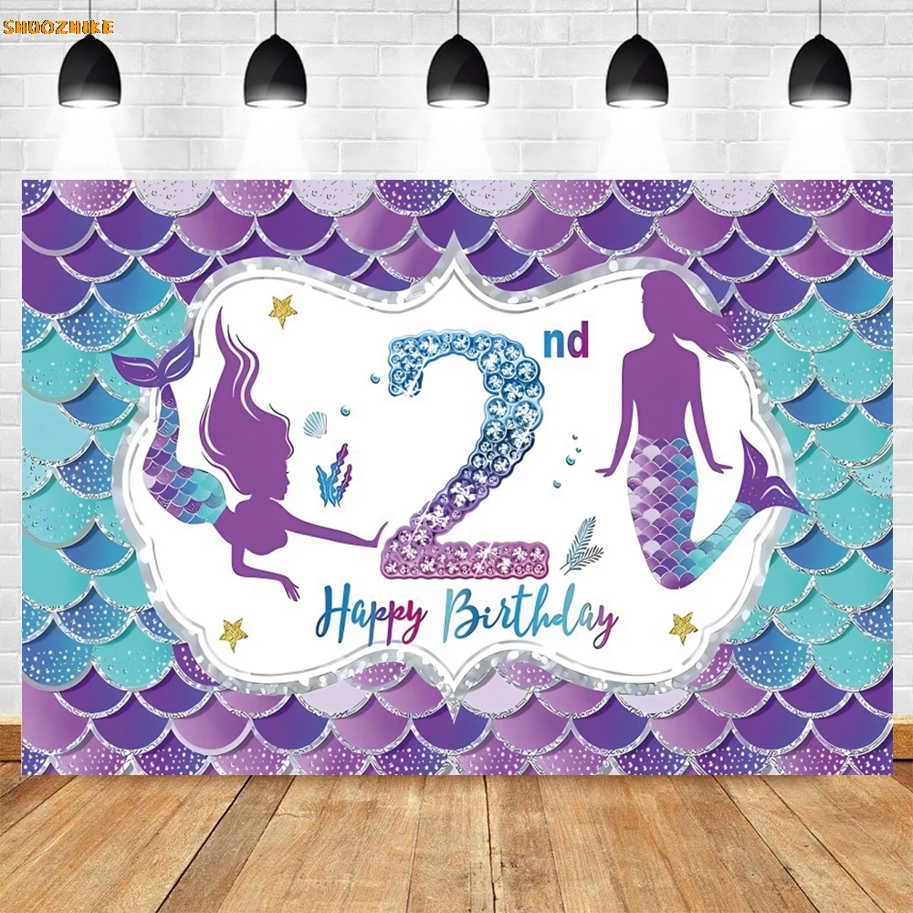 Mermaid Backdrop Underwater World Fish Scale Fish Tail Shell Pearl Princess Girls Birthday Party Photography Background Decor