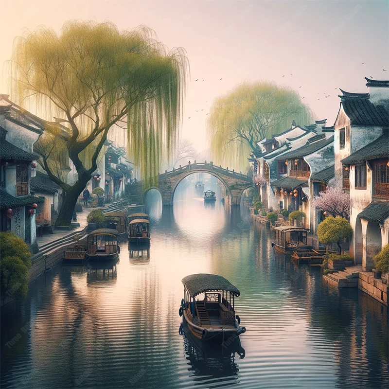 Three Ratels QL116 Mountains and rivers Ancient Town Traditional watercolor Wall stickers self-adhesive for home decoration