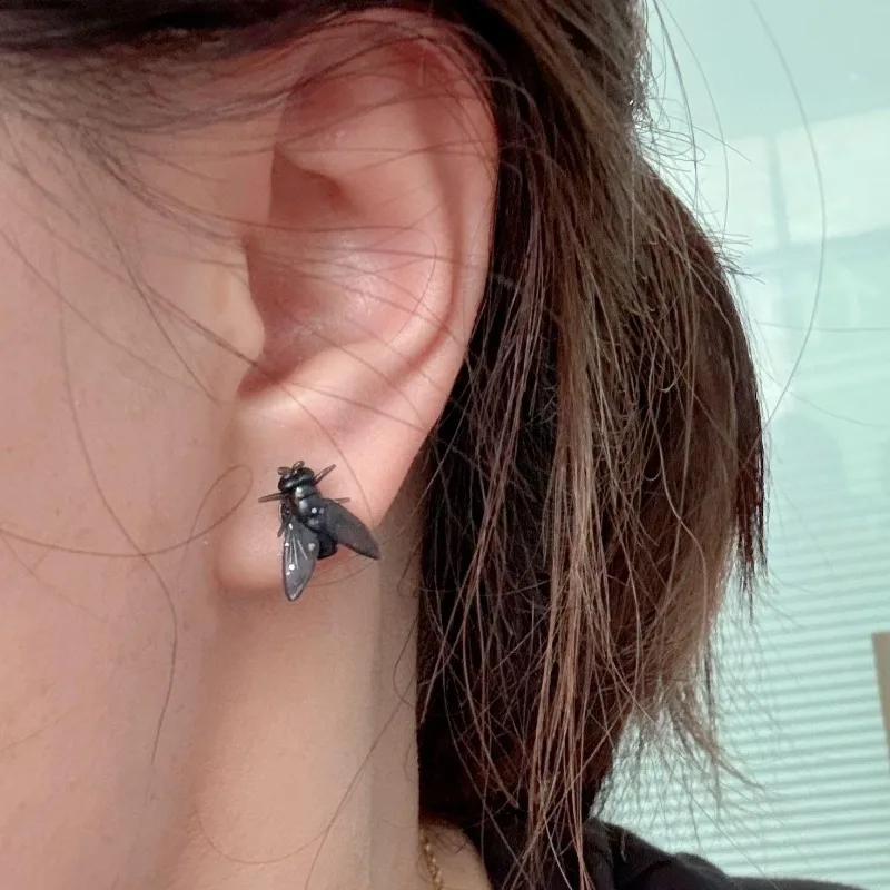 Funny Tiny Black Fly Stud Earrings for Gifting