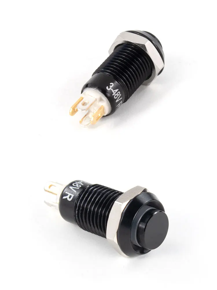 1NO – interrupteur à bouton-poussoir en métal étanche à tête haute, lumière LED autobloquante/réinitialisation 3/6/12/24/220V 8/10/12/16mm, noir oxydé