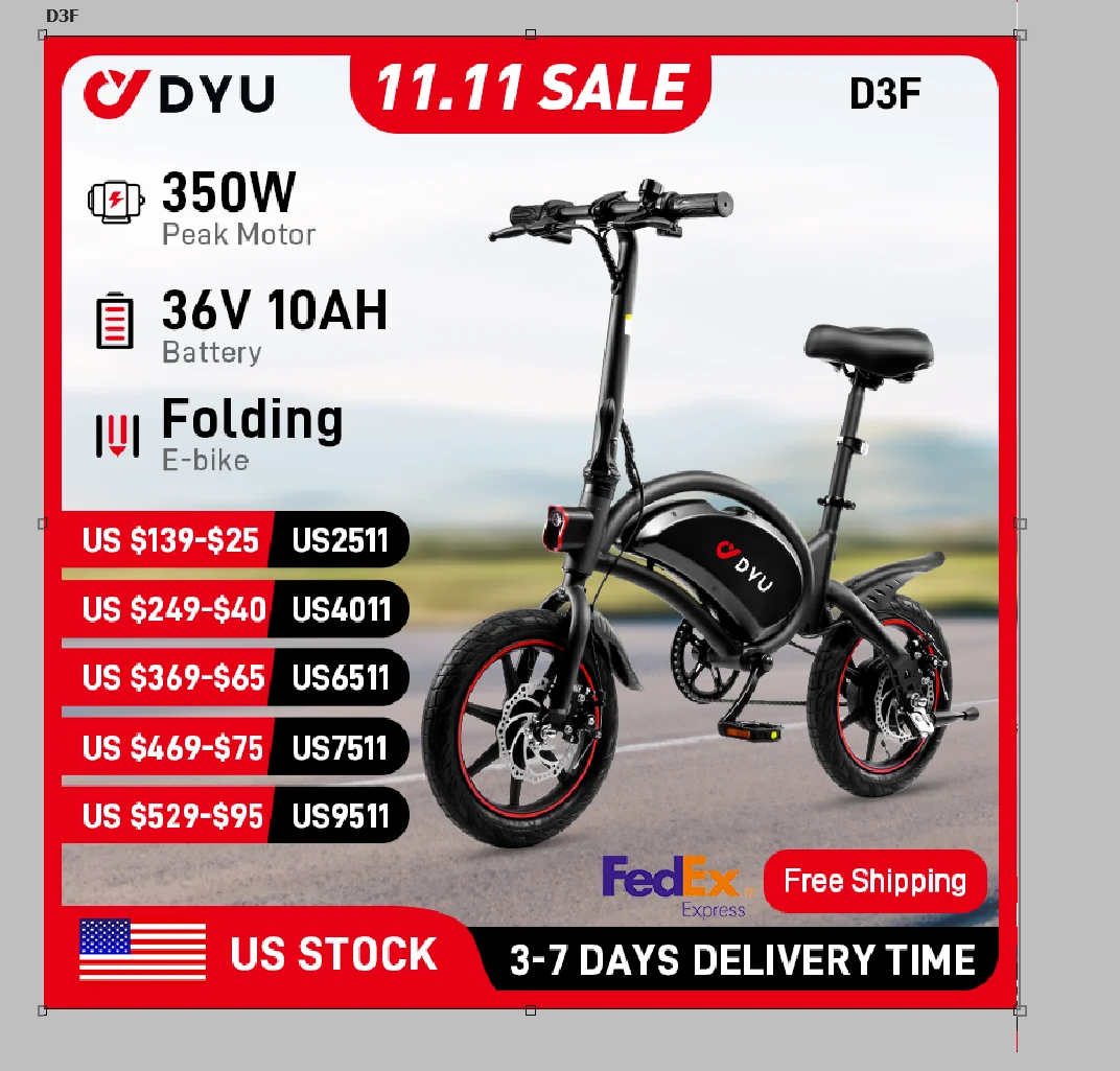 

DYU D3F Electric Bicycle Peak 350W Motor 36V10AH Lithium Battery Electric Bike 14 Inch city E-bike