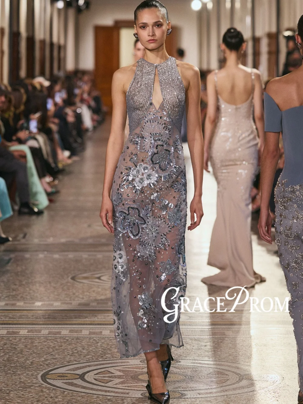 

Opulent Illusion Beaded Evening Dress Elegant Stylish Straight Long Wedding Party Gown Customized Red Carpet Gowns