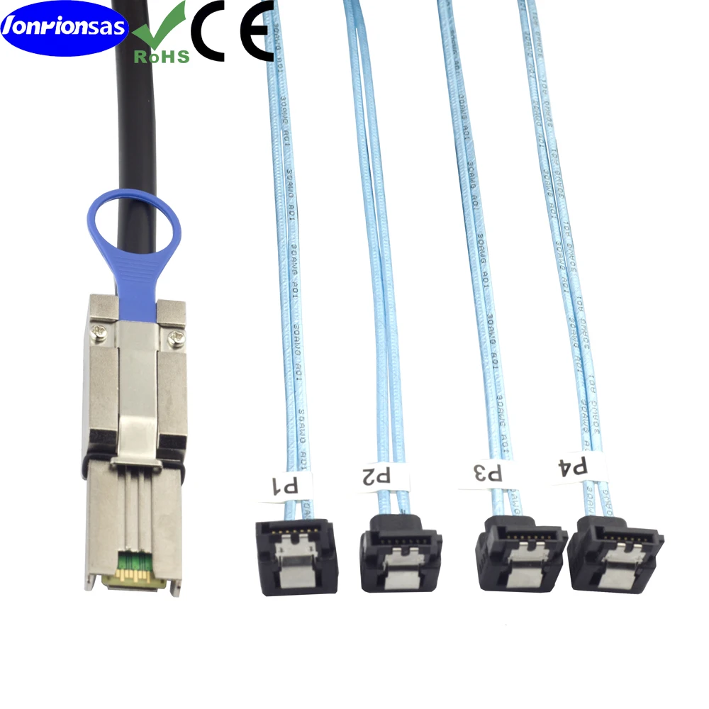 Mini SAS HD SFF-8088 to 4 SATA 7Pin Female 90 degree Cable