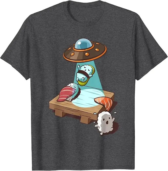 Sushi UFO Alien Abduction T-Shirt Y2k Japanischer Feinschmecker Ästhetische Kleidung Humor Einzigartiges Neuheitsgeschenk Niedliche Cartoon-T-Shirts – Detail 11