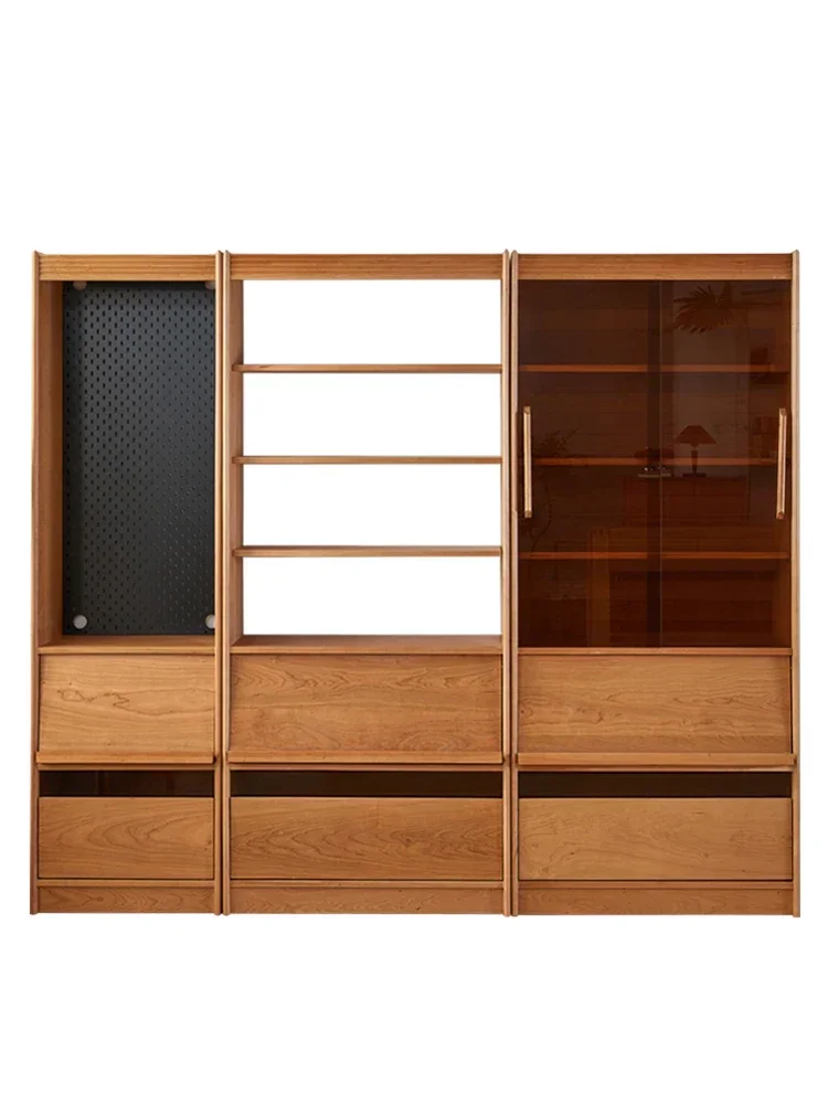 

wood solid wood cherry wood bookcase size, living room study, whole wall combination cabinet, free combination, simple floor