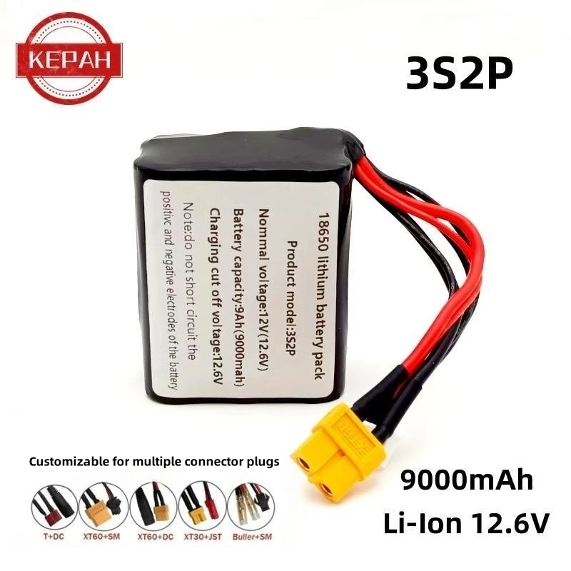 

12.6V battery 3S2P 12.6V 9000mAh 18650 lithium-ion battery pack with 5A BMS for LED lighting backup/customizable