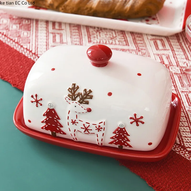 Reindeer Christmas Ceramic Butter Plate 4