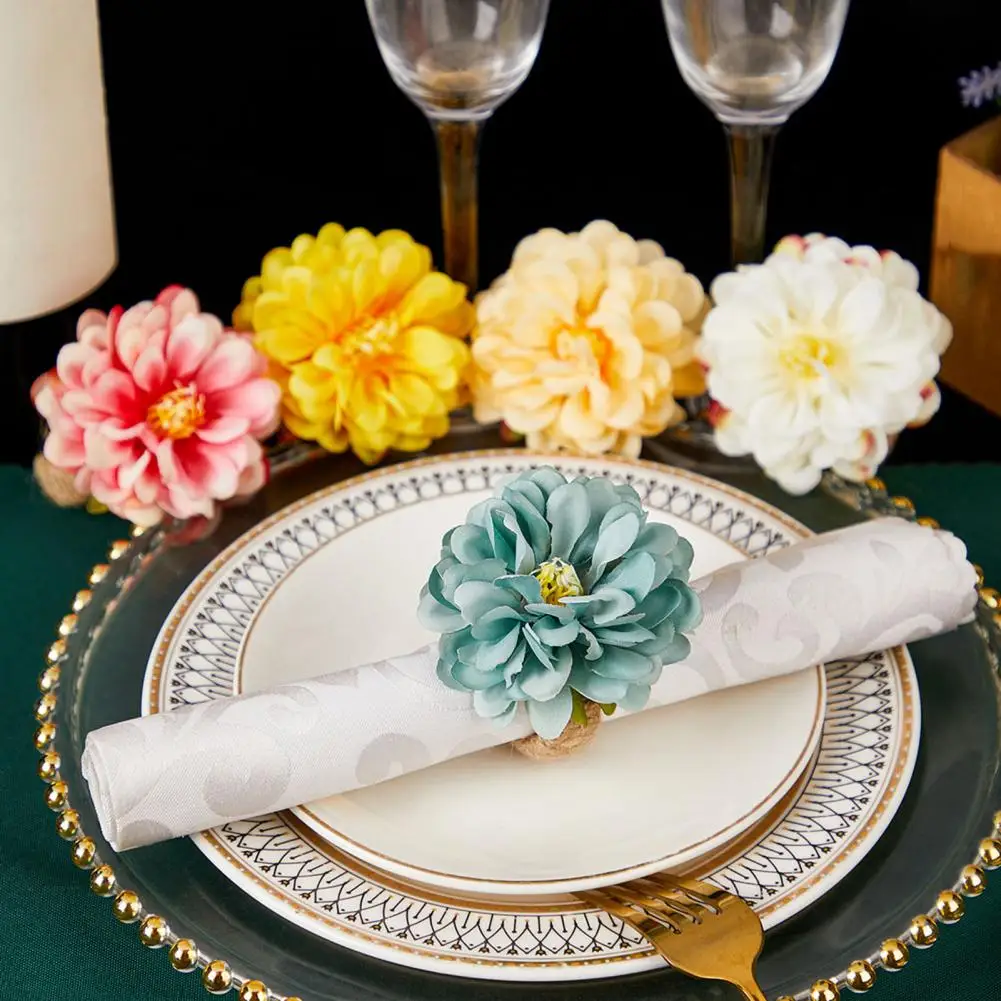 Daisy Napkin Ring Handmade Napkin Rings with Artificial Flowers Simulated Leaves Napkin Buckles Elegant Table Decoration