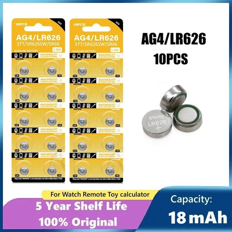 AG4 LR626 377 Button Batteries SR626 177 Cell Coin Alkaline Battery 1.55V 626A 377A CX66W For Toys Remote Camera Watch