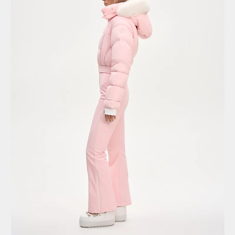 Verdickter einteiliger Skianzug für Damen, Kunstfell, mit Kapuze, Quasten, Mantel, hoher Taillengürtel, Overall, 2022, Winter, winddicht, wasserdicht, Skibekleidung – Detail 14
