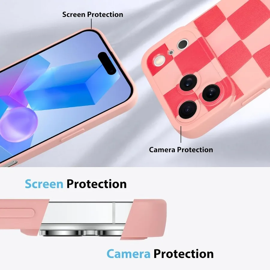 متوافق مع حافظة iPhone 17 Pro 2025 من السيليكون بنمط لطيف متقلب للفتيات والنساء - غطاء هاتف نحيف ناعم وردي