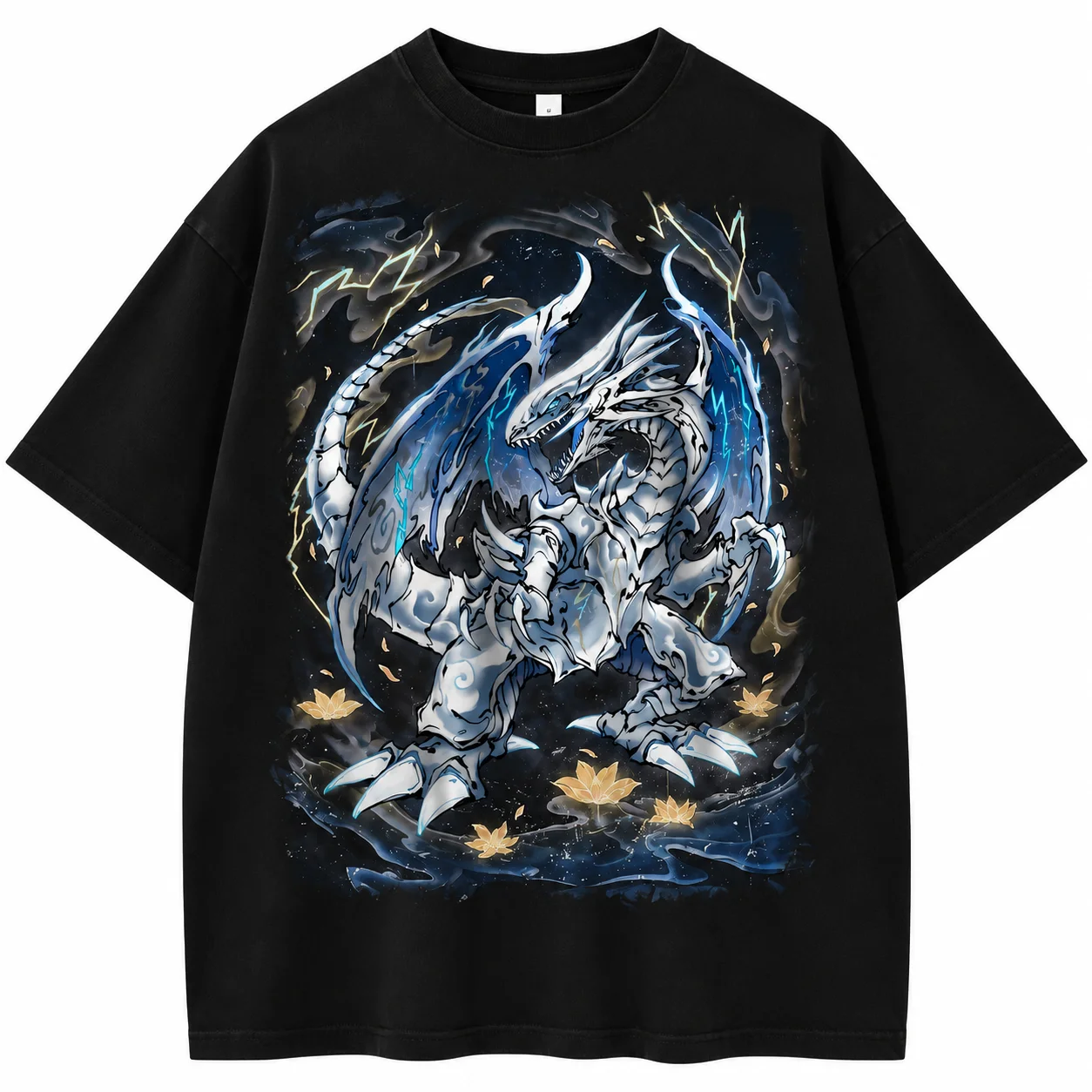 Fantasy White Dragon Graphic T-shirt Unisex Lightning Water Lotus Mythical Beast Print Casual Summer Short Sleeve Streetwear Tee