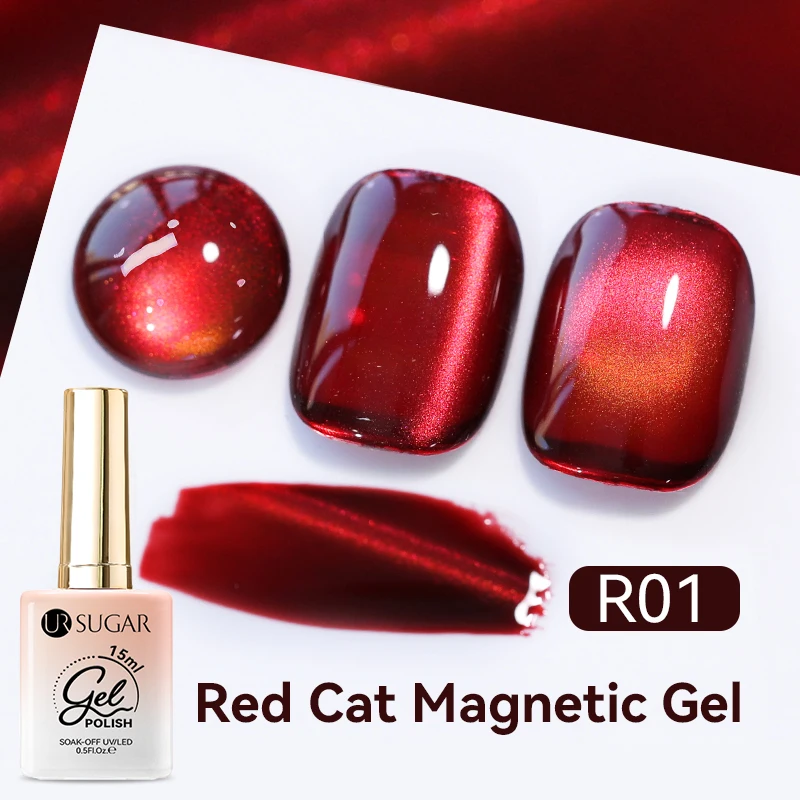 UR SUGAR 15ml Rose ไวน์แดงน้ํา Cat Magnetic GEL เล็บสีขาว Dopamine เล็บ Glitter Soak Off UV LED สําหรับเล็บ