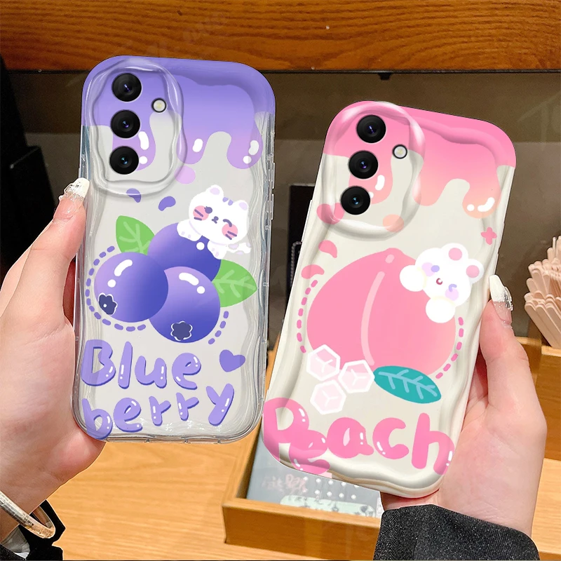 Cute Rabbit Bear Fruit Wave Phone Case For Samsung Galaxy A54 A34 A14 A24 A13 A23 A33 A53 A73 A15 A05 A05S Clear Silicone Cover