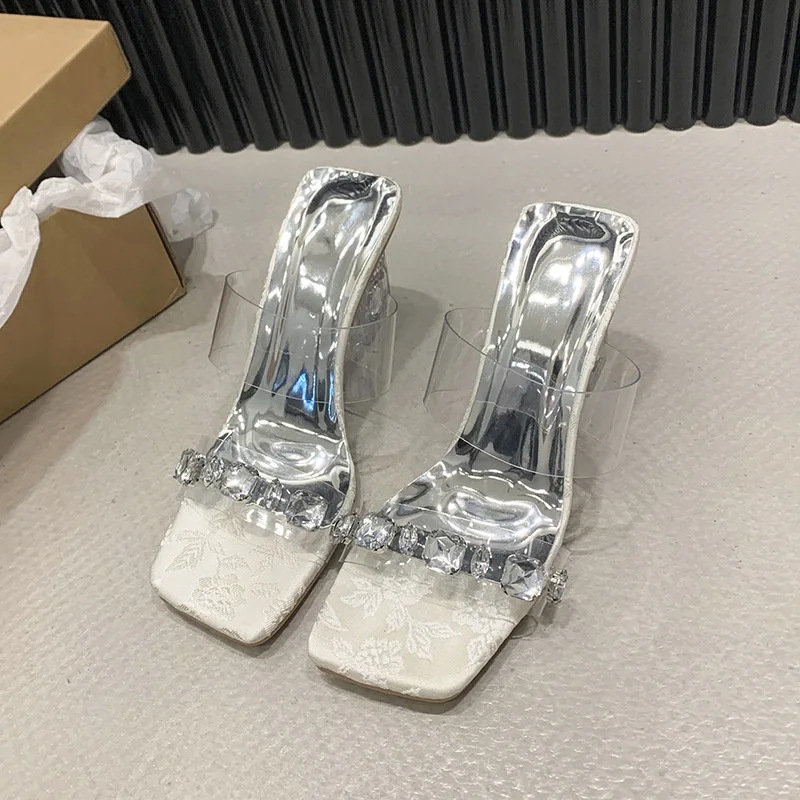 

Женские туфли на квадратном каблуке, блестящие шлепанцы, лето 2024