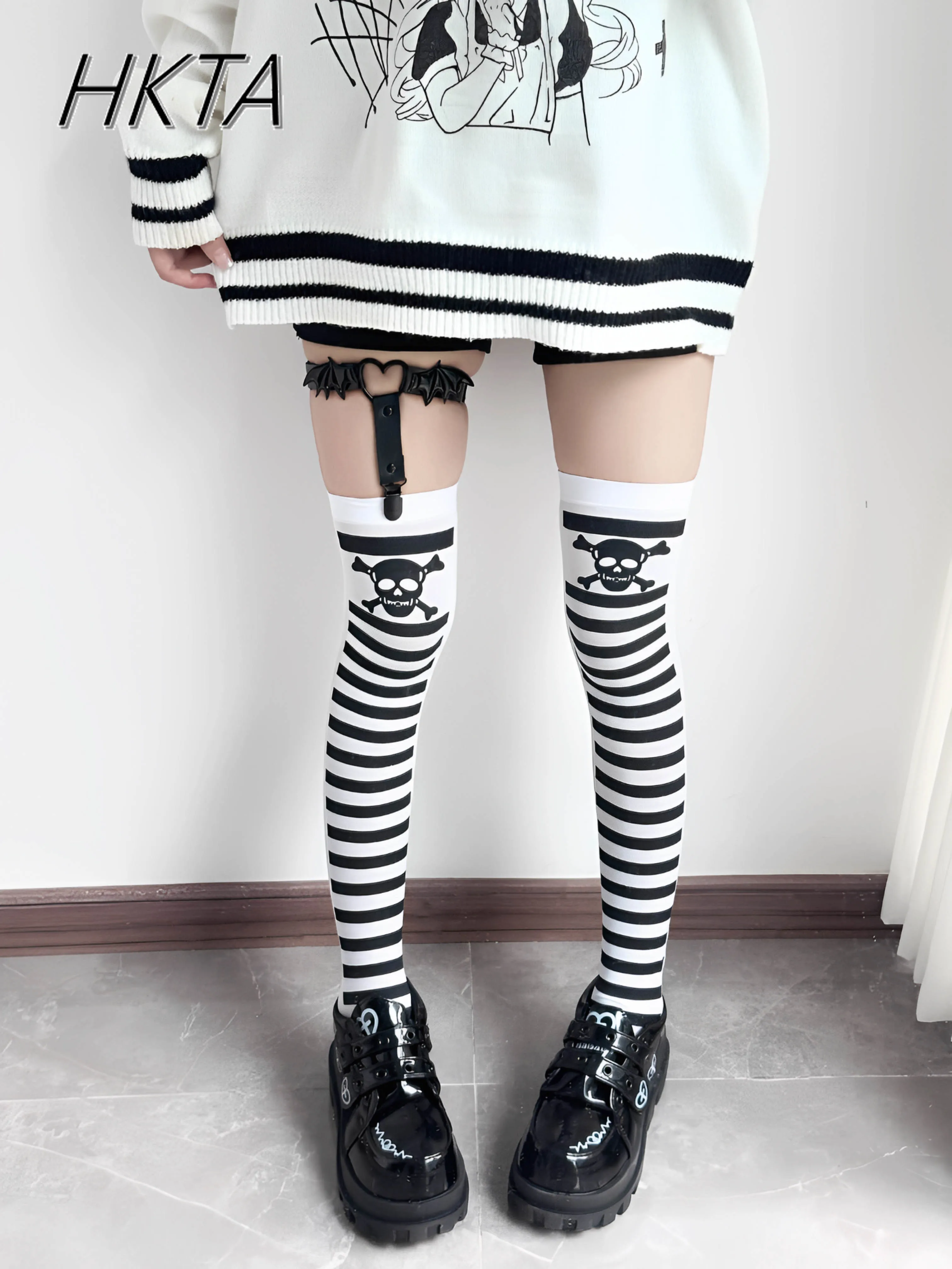 Spring and Summer Dark Punk Women Long Socks Halloween Lolita Black Ladies Stockings Babes Subculture Thigh Jk Knee High Socks