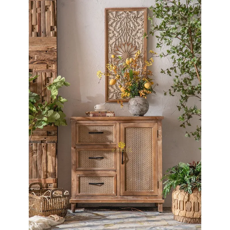 Vintage dining side cabinet, homestay living room side cabinet, decorative foyer cabinet, carved storage, tea and water cabinet