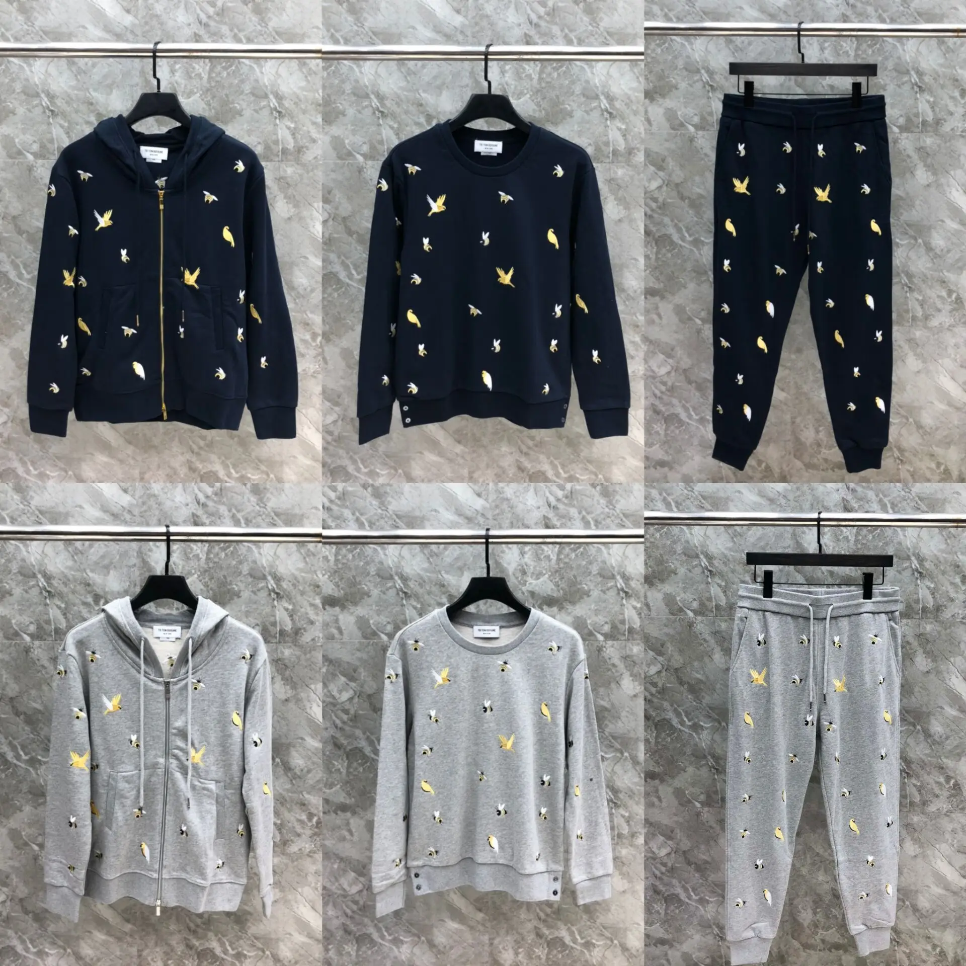 

Autumn Winter GD Little Bird Bee Embroidery Sweatirt Pants Set ex Casual Versatile Jaet Trendy Cotton Fabric