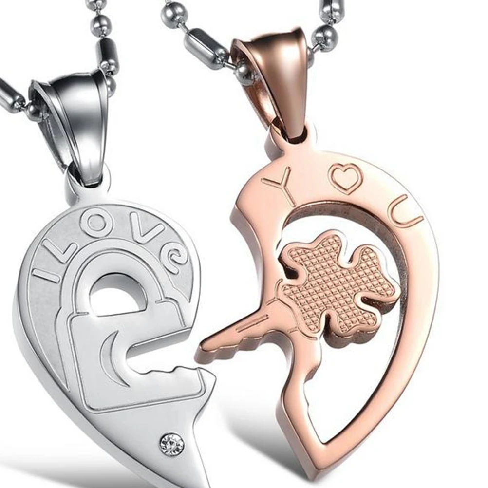

2 Pcs Silver Necklaces for Women Sterling Chain Heart Couple Pendant YOU