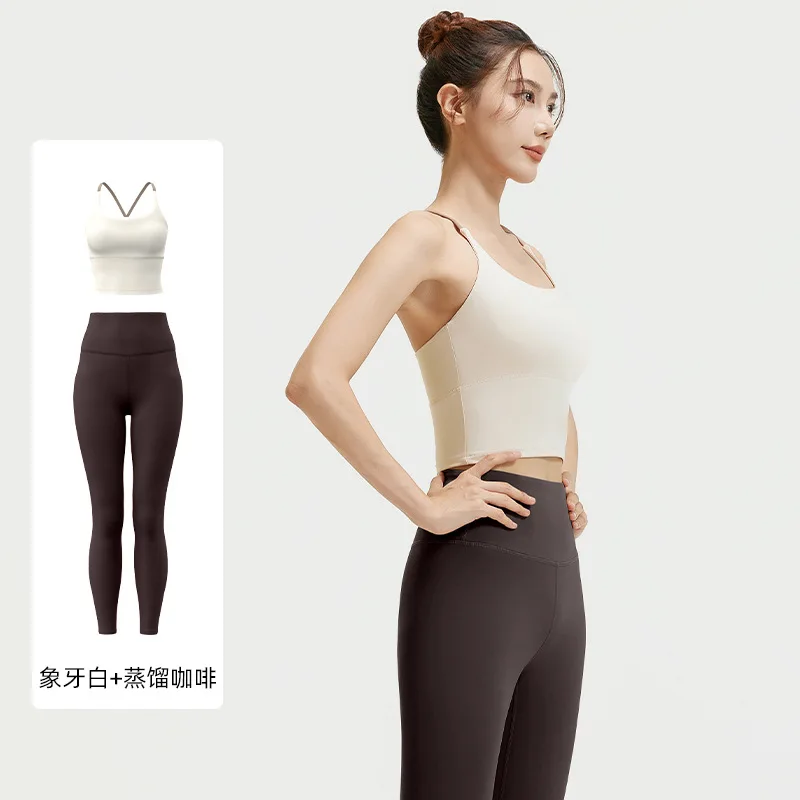 New Arrival Color Block Yoga Workout Set, Shock-Absorbing & Supportive Crop Tank Top with Leggings 2-Piece Fitness Outfit