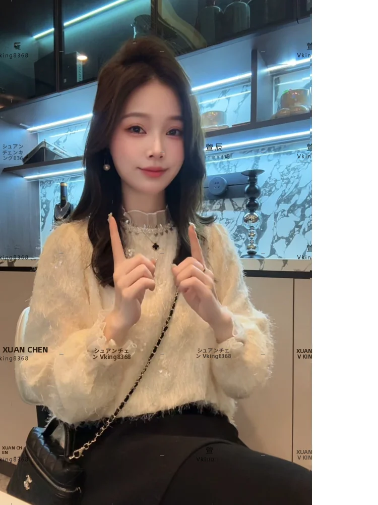 

Elegant Lace Base Shirt Exquisite Outerwear Suitable for Autumn Winter Spring Seasonal Wear Charming Women's Fashion