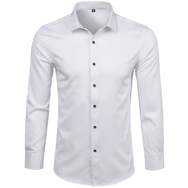 Camisas de vestir para hombre, camisas informales ajustadas de manga larga, camisas sociales cómodas, no de hierro, color sólido, azul