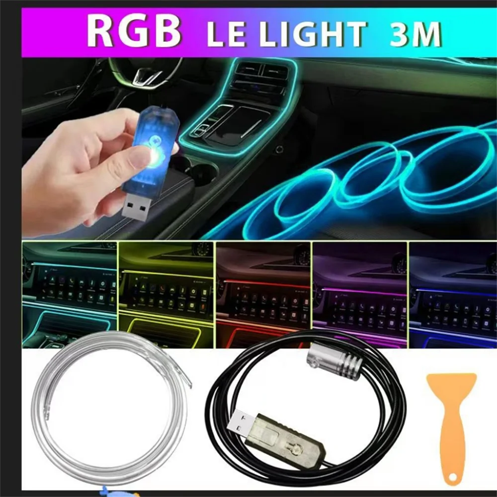 

3 Meters Car Interior Led Decorative Lamp EL Wiring Neon Strip For Auto Multimodal Flexible Ambient Light USB Atmosphere Diode